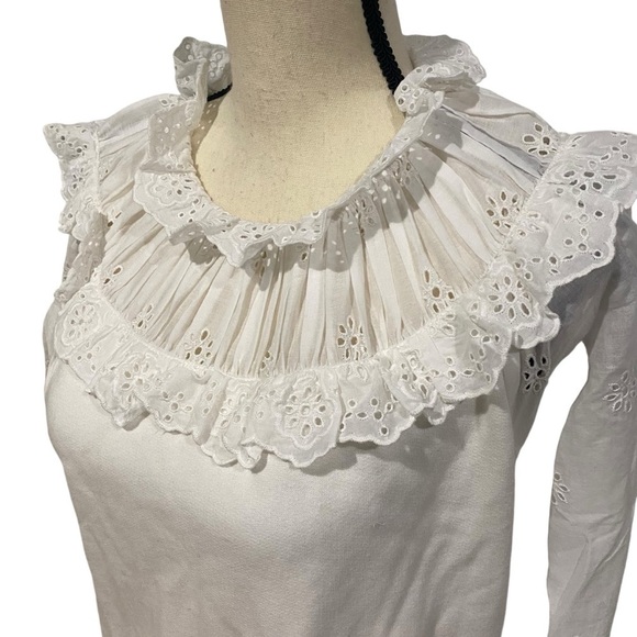 Anthropologie Othilia Blouse Sz Medium White Eyelet Lace Cottage Boho - Picture 2 of 10